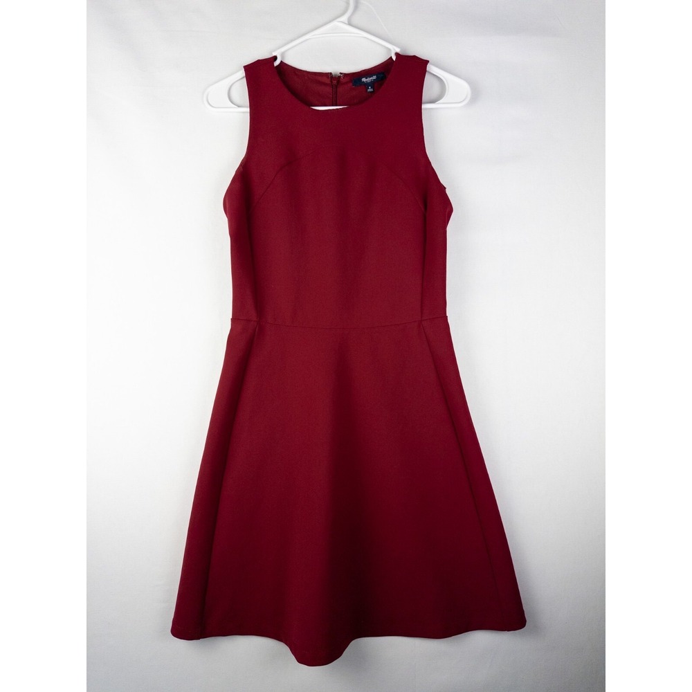 Madewell Fit Flare Dress 0 Red Lined Adore‎ Sleeveless Stretch Crew